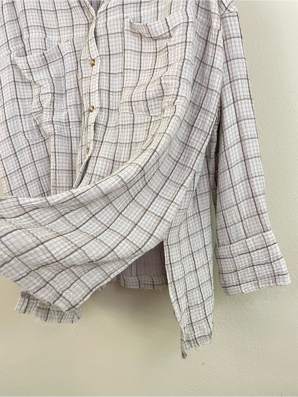 We The Free Cardiff Plaid Oversized Gauze Button Up Tunic Shirt Lilac Size Large - Picture 7 of 10